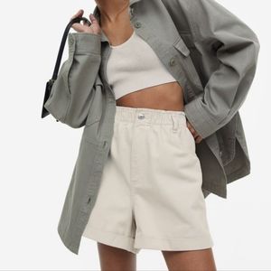 NWT H&M High Rise Paperbag Waist 100% Cotton Easy Shorts Buttery Beige Size Med